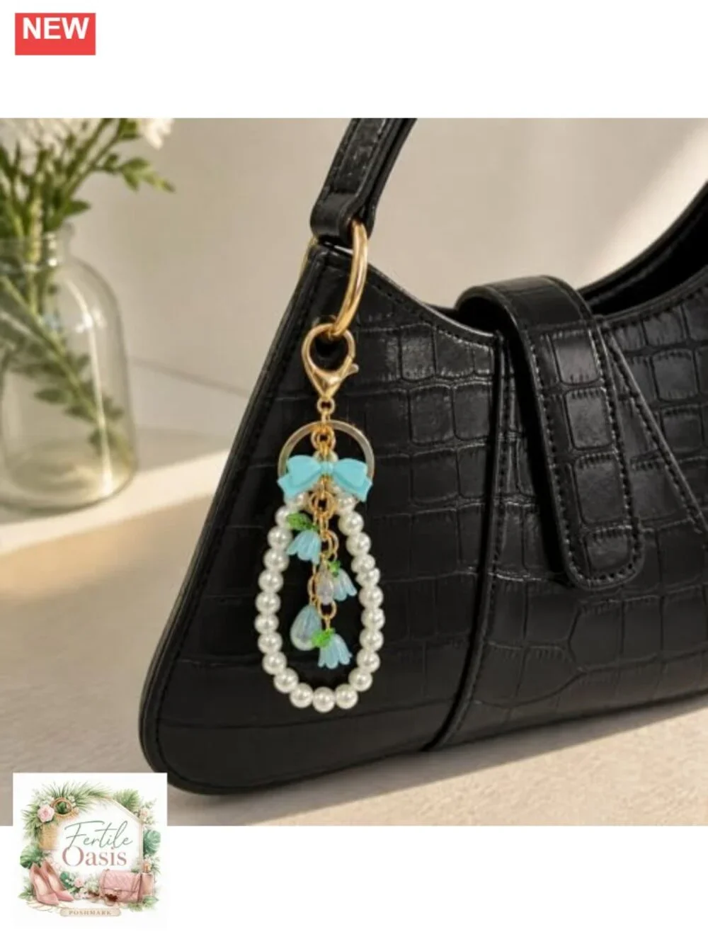 Lily of the Valley Pearl Keychain Bag Charm Alloy Resin